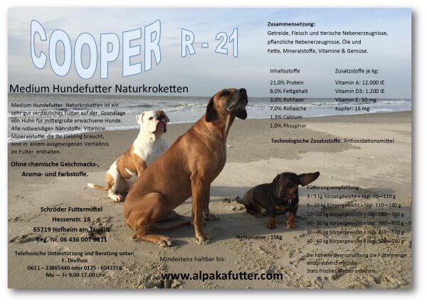 COOPER-R21 - Medium Hundefutter Naturkrokette 15 kg